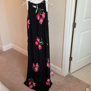 Maggy London Maxi Dress Black Pink Flowers size 6
